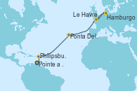 Visitando Pointe a Pitre (Guadalupe), Philipsburg (St. Maarten), Ponta Delgada (Azores), Hamburgo (Alemania), Le Havre (Francia)