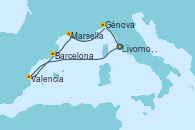 Visitando Livorno, Pisa y Florencia (Italia), Valencia, Barcelona, Marsella (Francia), Génova (Italia), Livorno, Pisa y Florencia (Italia)