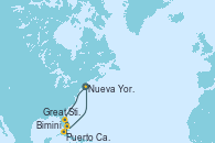 Visitando Nueva York (Estados Unidos), Puerto Cañaveral (Florida), Great Stirrup Cay (Bahamas), Bimini (Bahamas), Nueva York (Estados Unidos)