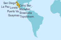 Visitando San Diego (California/EEUU), Cabo San Lucas (México), Loreto (México), Guaymas (México), Topolobampo (México), La Paz (México), Mazatlan (México), Puerto Vallarta (México), Ensenada (México), San Diego (California/EEUU)