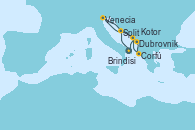 Visitando Brindisi (Italia), Split (Croacia), Venecia (Italia), Dubrovnik (Croacia), Corfú (Grecia), Kotor (Montenegro), Brindisi (Italia)