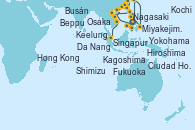 Visitando Yokohama (Japón), Shimizu (Japón), Kochi (Japón), Beppu (Japón), Hiroshima (Japón), Fukuoka (Japón), Busán (Corea del Sur), Nagasaki (Japón), Kagoshima (Japón), Osaka (Japón), Miyakejima (Japón), Keelung (Taiwán), Hong Kong (China), Hong Kong (China), Da Nang (Vietnam), Ciudad Ho Chi Minh (Vietnam), Singapur