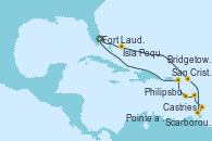 Visitando Fort Lauderdale (Florida/EEUU), Isla Pequeña (San Salvador/Bahamas), Philipsburg (St. Maarten), Castries (Santa Lucía/Caribe), Scarborough (Trinidad & Tobago), Bridgetown (Barbados), Pointe a Pitre (Guadalupe), San Cristóbal y Nieves, Fort Lauderdale (Florida/EEUU)