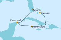 Visitando Miami (Florida/EEUU), Nassau (Bahamas), Gran Caimán (Islas Caimán), Cozumel (México), Miami (Florida/EEUU)