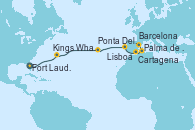 Visitando Fort Lauderdale (Florida/EEUU), Kings Wharf (Bermudas), Ponta Delgada (Azores), Lisboa (Portugal), Cartagena (Murcia), Palma de Mallorca (España), Barcelona