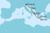 Visitando Venecia (Italia), Brindisi (Italia), Siros (Grecia), Atenas (Grecia), Split (Croacia), Venecia (Italia)