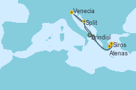 Visitando Brindisi (Italia), Siros (Grecia), Atenas (Grecia), Split (Croacia), Venecia (Italia), Brindisi (Italia)