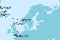 Visitando Southampton (Inglaterra), Kirkwall (Escocia), Bergen (Noruega), Akureyri (Islandia), Ísafjörður (Islandia), Reykjavik (Islandia)