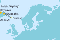 Visitando Reykjavik (Islandia), Grundafjord (Islandia), Akureyri (Islandia), Ísafjörður (Islandia), Seydisfjordur (Islandia), Tórshavn (Dinamarca), Reykjavik (Islandia)