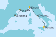 Visitando Barcelona, Marsella (Francia), Génova (Italia), Civitavecchia (Roma), Messina (Sicilia)