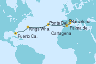 Visitando Barcelona, Palma de Mallorca (España), Cartagena (Murcia), Ponta Delgada (Azores), Kings Wharf (Bermudas), Puerto Cañaveral (Florida)