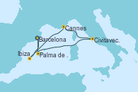 Visitando Barcelona, Palma de Mallorca (España), Civitavecchia (Roma), Cannes (Francia), Ibiza (España), Ibiza (España), Barcelona