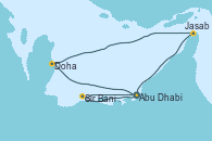 Visitando Abu Dhabi (Emiratos Árabes Unidos), Sir Bani Yas Is (Emiratos Árabes Unidos), Abu Dhabi (Emiratos Árabes Unidos), Doha (Catar), Jasab (Omán), Abu Dhabi (Emiratos Árabes Unidos)