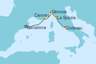 Visitando Barcelona, Cannes (Francia), Génova (Italia), La Spezia, Florencia y Pisa (Italia), Civitavecchia (Roma)